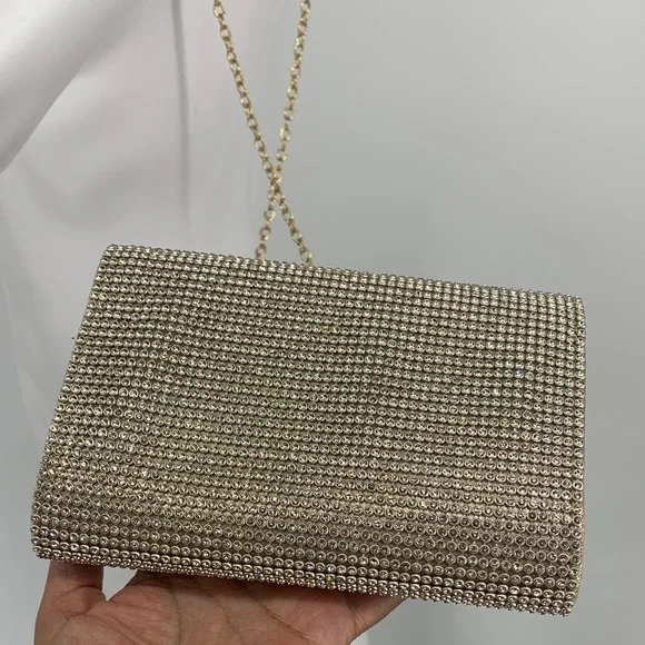 Chic NYE New Years Eve party fancy vintage Gold Chain Crossbody Bag purse used - Picture 7 of 17